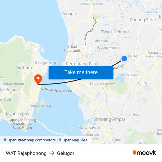 WAT Rajaphohong to Gelugor map