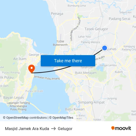 Masjid Jamek Ara Kuda to Gelugor map