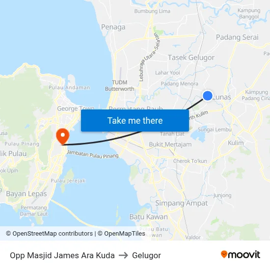 Opp Masjid James Ara Kuda to Gelugor map
