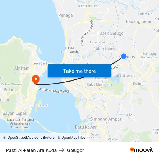 Pasti Al-Falah Ara Kuda to Gelugor map