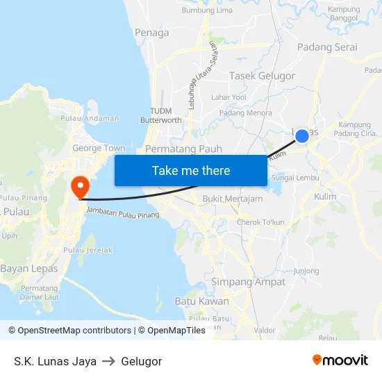 S.K. Lunas Jaya to Gelugor map