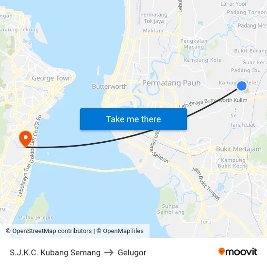 S.J.K.C. Kubang Semang to Gelugor map
