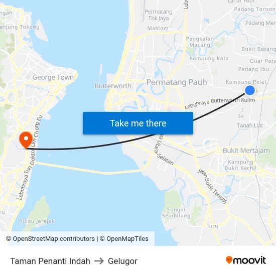 Taman Penanti Indah to Gelugor map