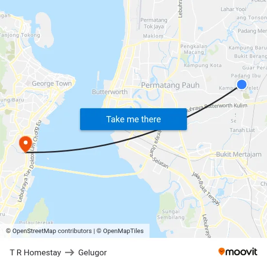 T R Homestay to Gelugor map