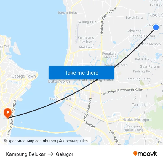 Kampung Belukar to Gelugor map