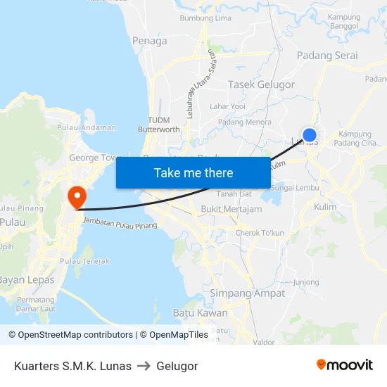 Kuarters S.M.K. Lunas to Gelugor map