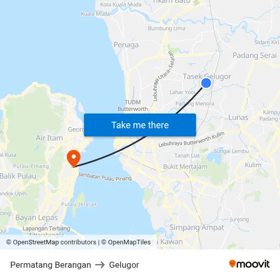 Permatang Berangan to Gelugor map