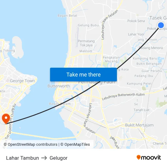 Lahar Tambun to Gelugor map