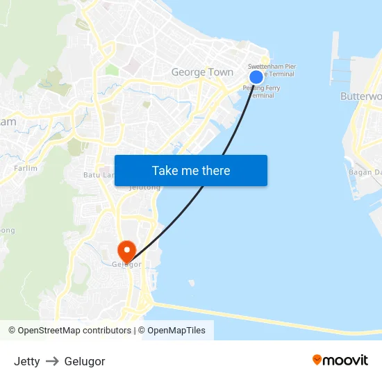 Jetty to Gelugor map