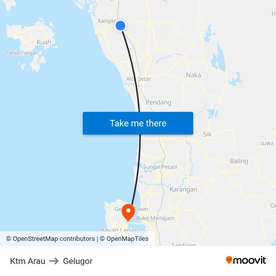 Ktm Arau to Gelugor map