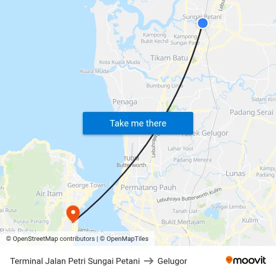 Terminal Jalan Petri Sungai Petani to Gelugor map