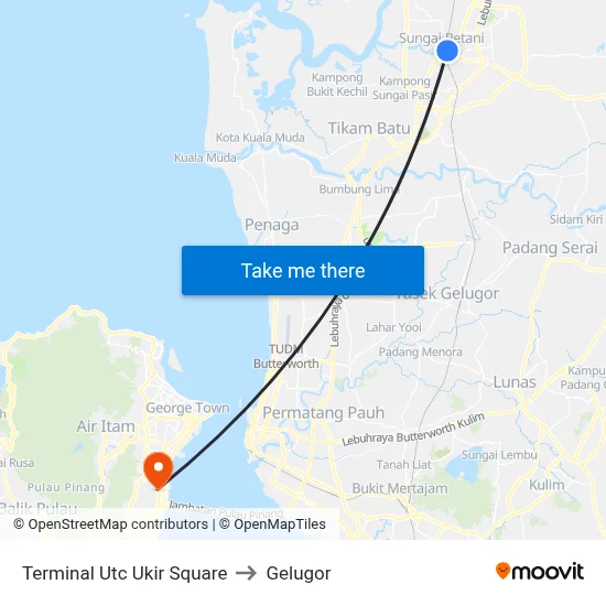 Terminal Utc Ukir Square to Gelugor map