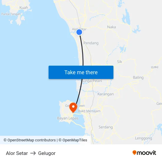 Alor Setar to Gelugor map