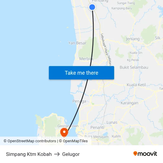 Simpang Ktm Kobah to Gelugor map