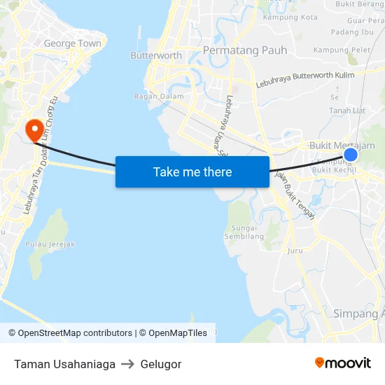 Taman Usahaniaga to Gelugor map