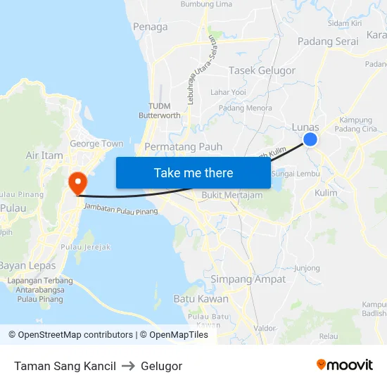 Taman Sang Kancil to Gelugor map