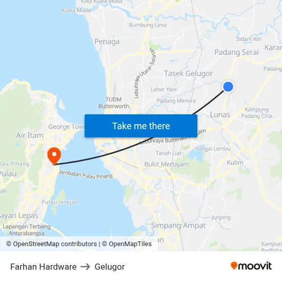 Farhan Hardware to Gelugor map