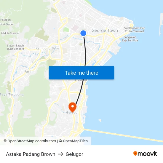 Astaka Padang Brown to Gelugor map