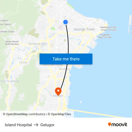 Island Hospital to Gelugor map