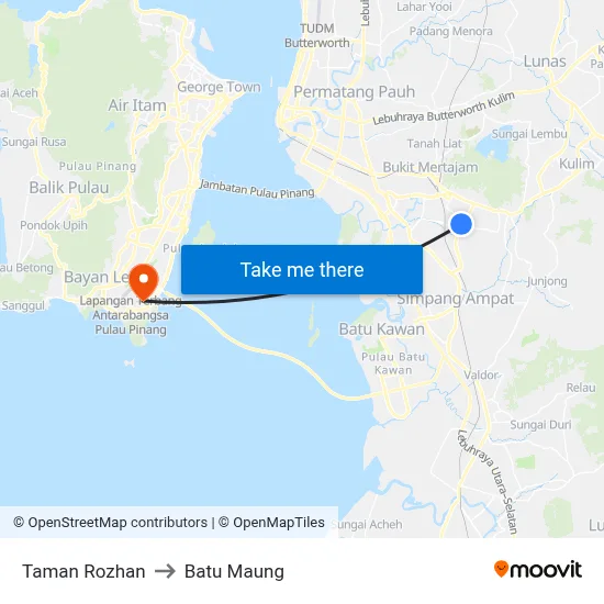 Taman Rozhan to Batu Maung map