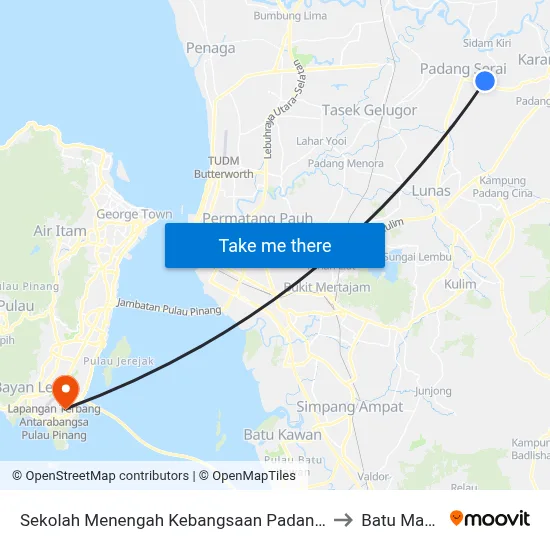 Sekolah Menengah Kebangsaan Padang Serai to Batu Maung map