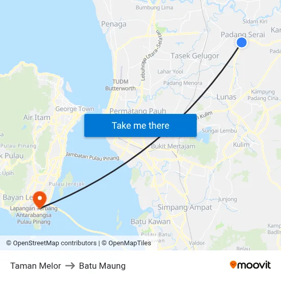 Taman Melor to Batu Maung map