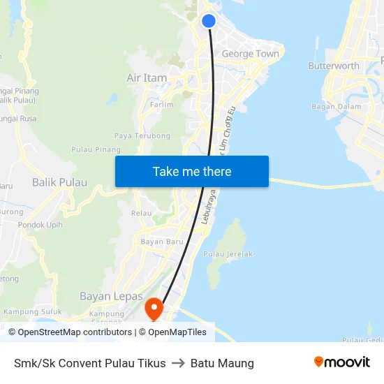 Smk/Sk Convent Pulau Tikus to Batu Maung map