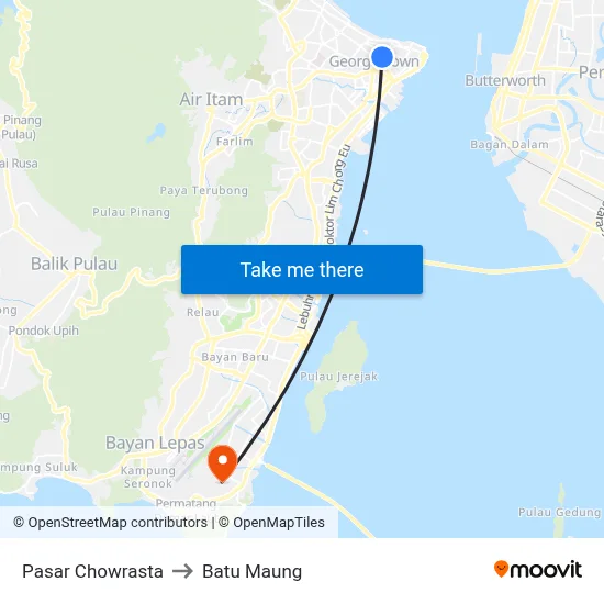 Pasar Chowrasta to Batu Maung map