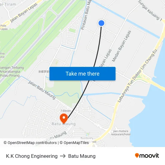 K.K Chong Engineering to Batu Maung map