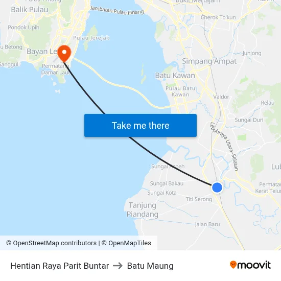 Hentian Raya Parit Buntar to Batu Maung map