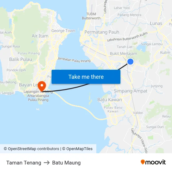 Taman Tenang to Batu Maung map