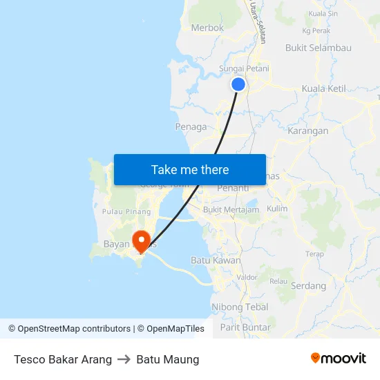 Tesco Bakar Arang to Batu Maung map