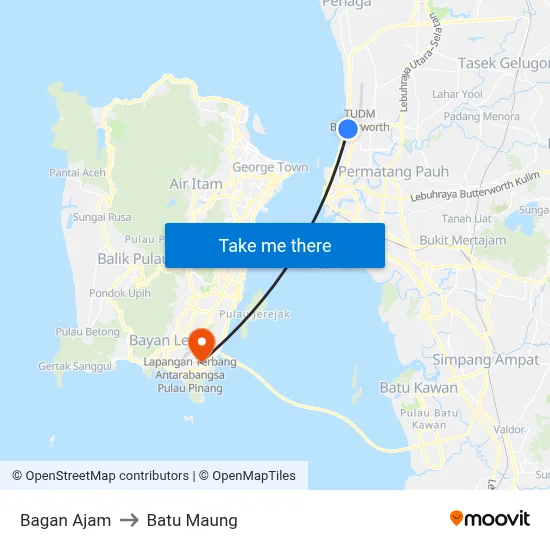 Bagan Ajam to Batu Maung map
