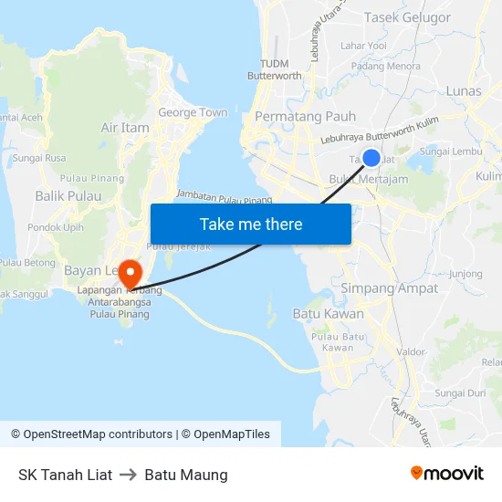 SK Tanah Liat to Batu Maung map