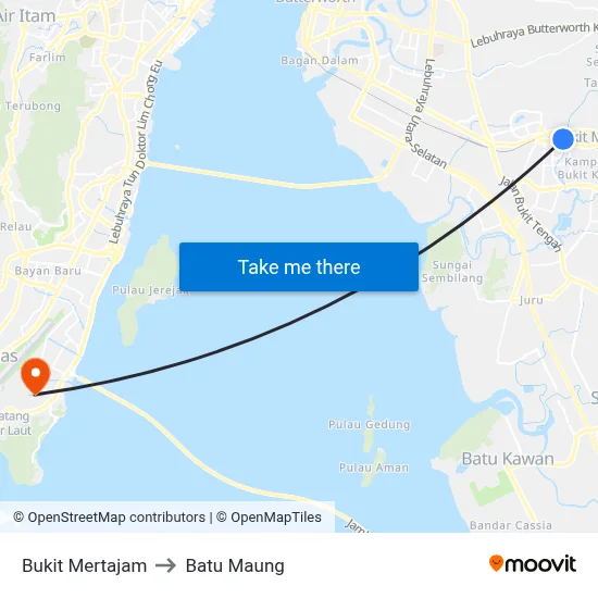 Bukit Mertajam to Batu Maung map