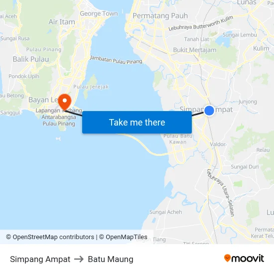 Simpang Ampat to Batu Maung map