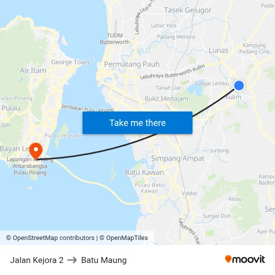 Jalan Kejora 2 to Batu Maung map
