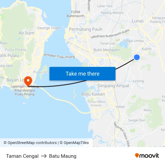 Taman Cengal to Batu Maung map