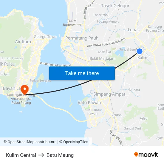 Kulim Central to Batu Maung map