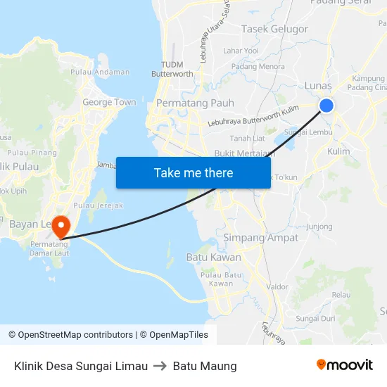 Klinik Desa Sungai Limau to Batu Maung map