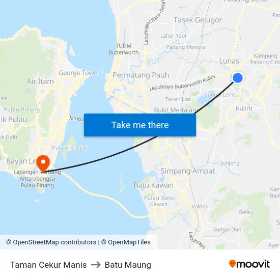 Taman Cekur Manis to Batu Maung map