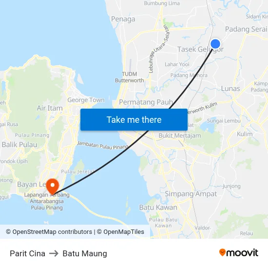 Parit Cina to Batu Maung map