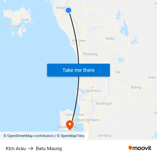 Ktm Arau to Batu Maung map