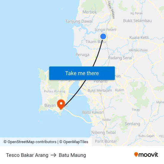 Tesco Bakar Arang to Batu Maung map