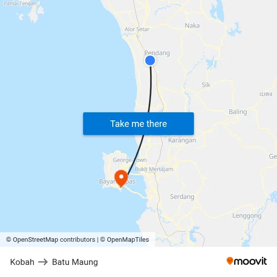 Kobah to Batu Maung map