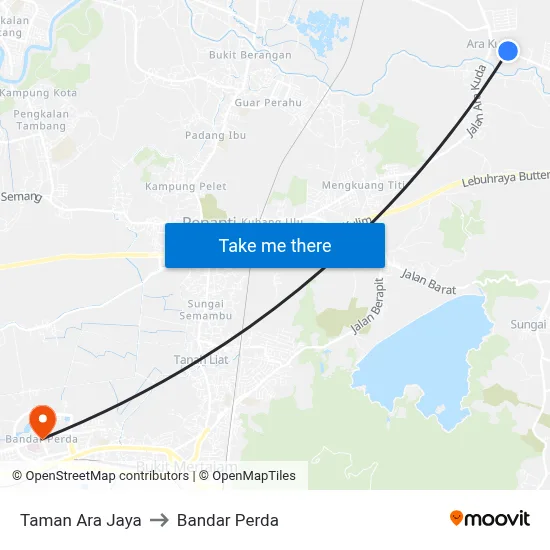 Taman Ara Jaya to Bandar Perda map
