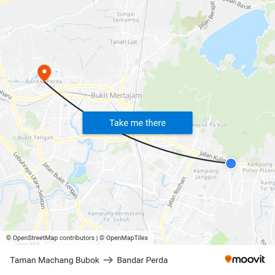 Taman Machang Bubok to Bandar Perda map