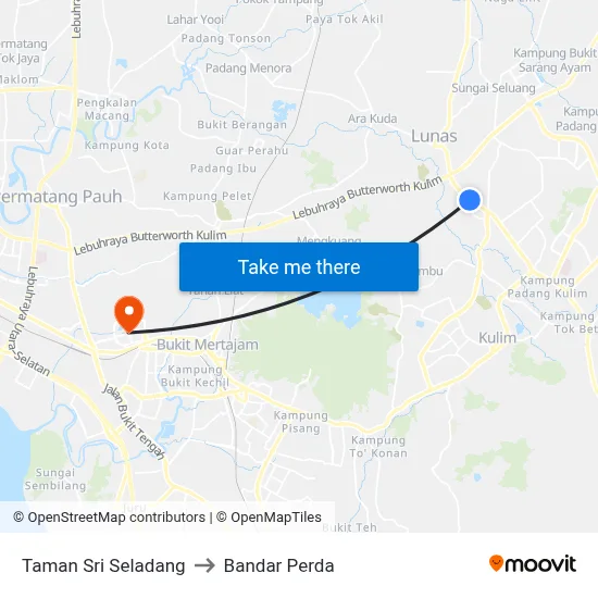 Taman Sri Seladang to Bandar Perda map