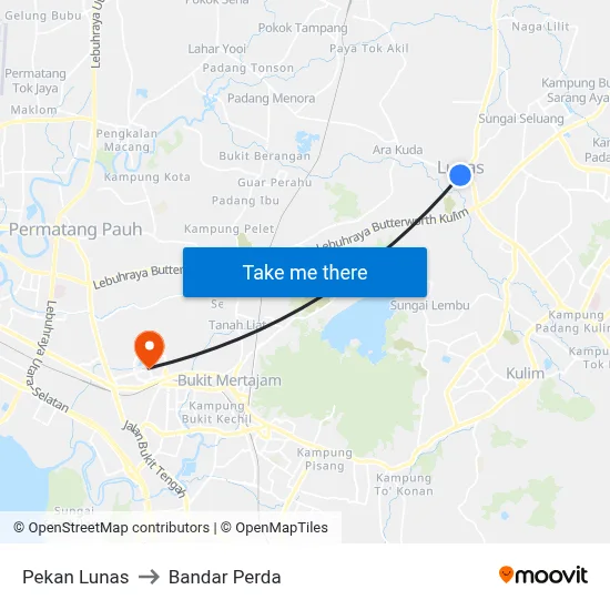 Pekan Lunas to Bandar Perda map