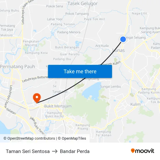 Taman Seri Sentosa to Bandar Perda map